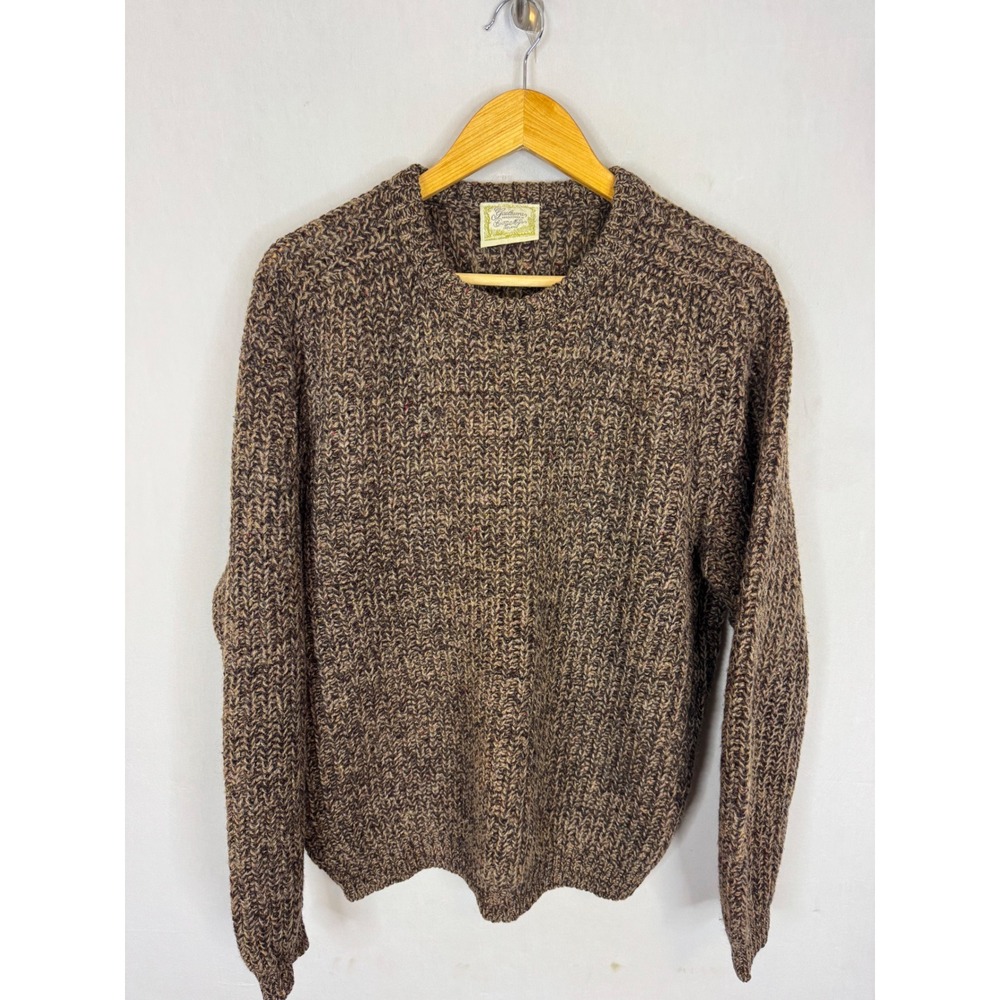 Gaeltarra Ireland Wool Handloomed Marled Brown Crewneck Sweater Men 40in M/L